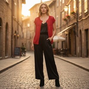 Y2K Babydoll Cherry Tomato Red Cardigan Sweater Knit Short Sleeve Womens Medium